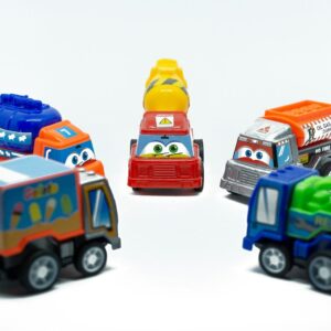 a group of toy cars sitting next to each other